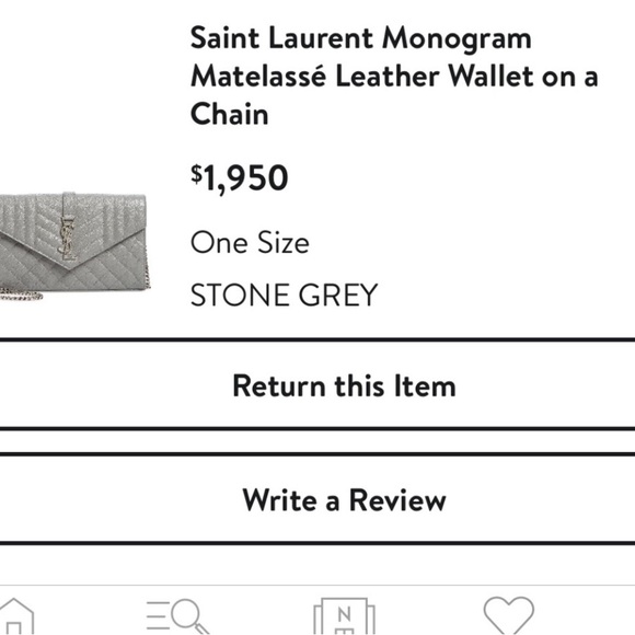 NWOT Saint Laurent Monogram Matelassé Leather Wallet on a Chain in Stone Grey - Picture 4 of 5